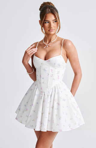 Analeigh Mini Dress - White Multi Floral Print